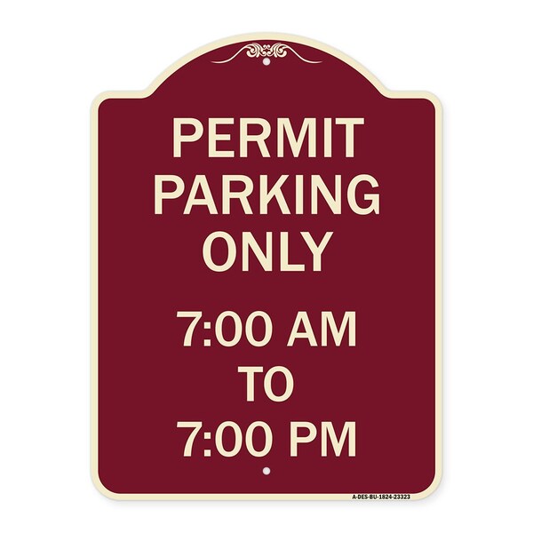 Permit Parking 7-00 Am to 7-00 Pm Heavy-Gauge Aluminum Architectural Sign, 24" x 18", BU-1824-23323
